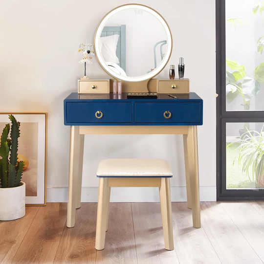 Dressing Table Vanity Set Modern Makeup Desk With Stool Adjustable LED Light