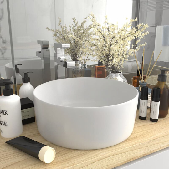 Luxury Wash Basin Round Matt White 40x15 cm Ceramic FF147009_UK - Topdeal