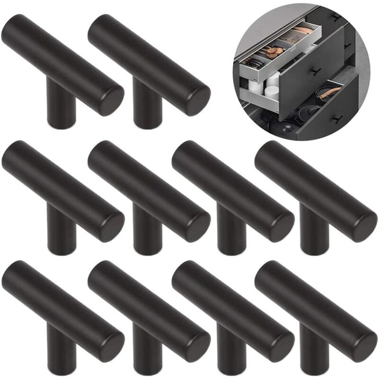 Perlerare - 10 Pieces Alloy t Handle Brushed Easy Cabinet Door Pulls Furniture Single Hole Strong Durable Alloy, for Drawers, Cabinets, Cupboard,