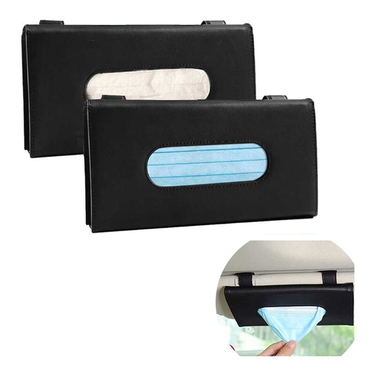 Sunflowergb - 2 Pcs Black Car Tissue Holder Car Tissue Box Sun Visor Leather Tissue Box Car Visor Mask Holder Tissue Paper Storage Case for Car Visor