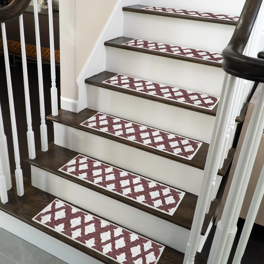 Floral Design Non-Slip Maroon Stair Tread