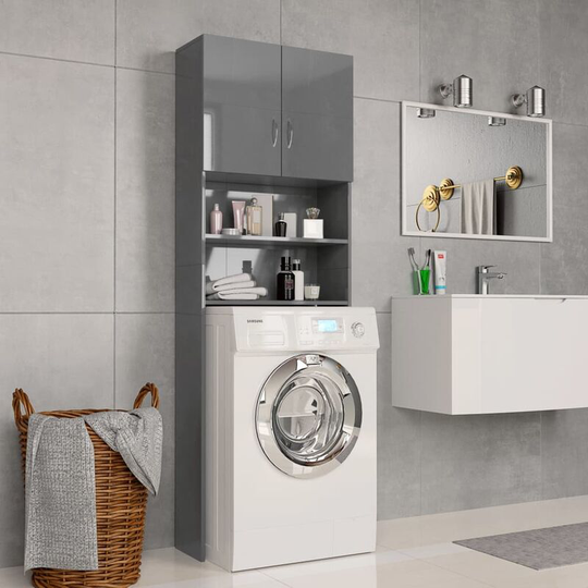 Washing Machine Cabinet High Gloss Grey 64x25.5x190 cm Chipboard VDTD31064 - Topdeal