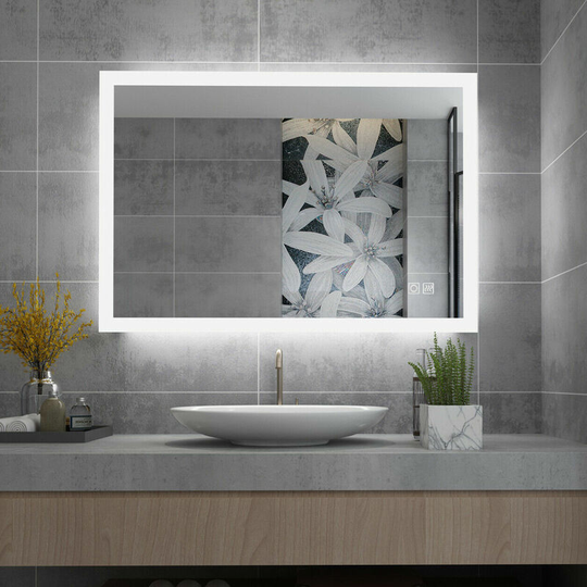 Miqu - 600 x 500mm Led Bathroom Mirror Illuminated Backlit Light Up Mirror Daylight Warm Light Dimmable Anti Fog Switch Horizontal/Vertical Wall