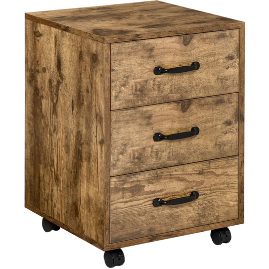 Rolling File Cabinet with 3 Drawers, Under Desk Mobile Filing Organizer - Brown - Homcom