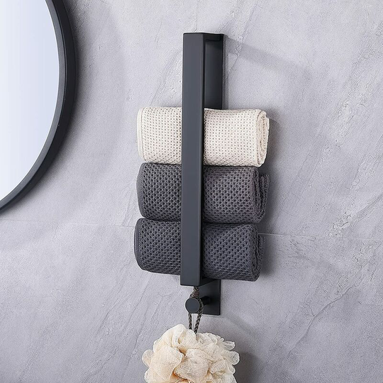 Non-drilled stainless steel self-adhesive bathroom towel holder - with hook - black 40 cm with hook