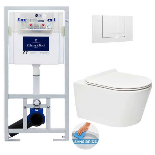 Toilet set Frame + wc sat Brevis rimless + Ultra-thin softclose + White plate (ViConnectBrevis-2) - Villeroy&boch