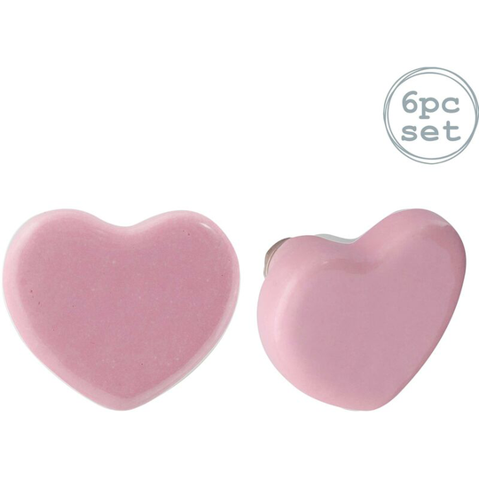Ceramic Cabinet Knobs - Pink Heart - Pack of 6 - Nicola Spring