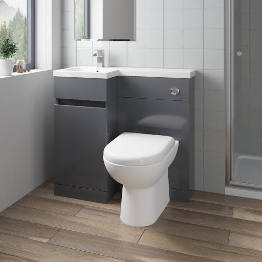 Artis Flat Pack Basin Vanity Unit & Toilet Combination - 900mm Grey Gloss Left Hand