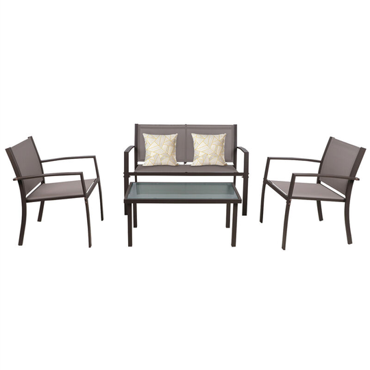 Garden Furniture Set of 4, Textoline Armchairs and Coffee Tables Set, Dining Table Set for Outdoor Garden Patio Lounge Balcony (Brown)