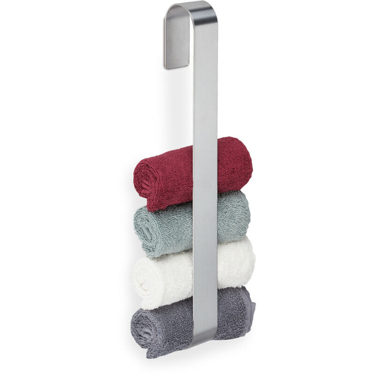 Towel Rail, Self-Adhesive, 430 Stainless Steel, Bathroom, Kitchen, Without Drilling, HxWxD: 45x4x6 cm, Silver - Relaxdays