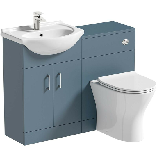 Lea ocean blue 1060mm combination and Derwent round back to wall toilet with seat - Blue - Orchard