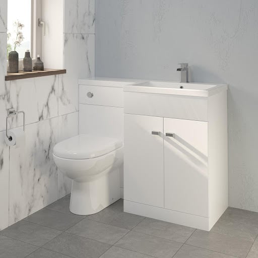 Aurora Toilet & Basin Vanity Unit Combination with Doors - 1100mm White Gloss Right Hand