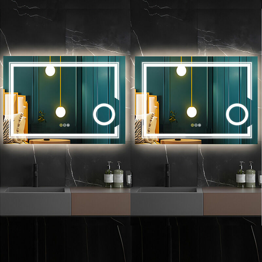 Large Backlit led Illuminated Modern Bathroom Mirror with Demister Round 3x Magnifier, 800 x 600mm