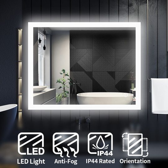 Vertical Horizontal Mirror led Illuminated Bathroom Mirror 900x700mm Mirror with Anti-Fog, Infrared Sensor - Elegant