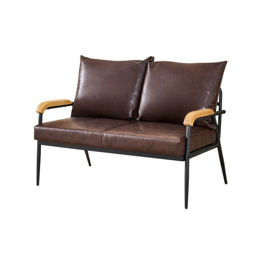 2-Seater Sofa Armchair Retro Modern Leisure Lounge Loveseat Sofa with pu Leather Cushion and Metal Frame, Dark Brown