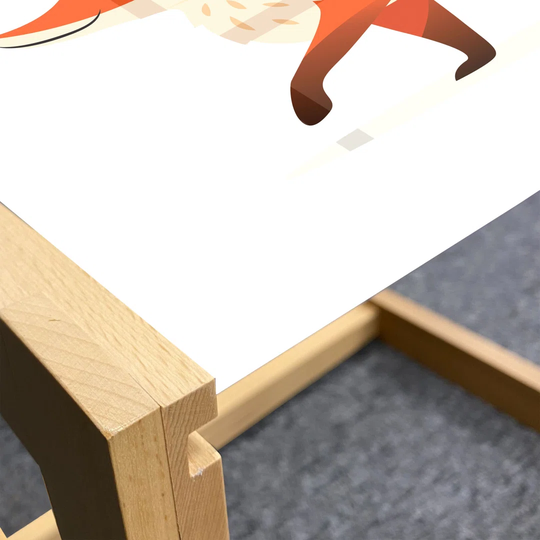 Fox Coffee Table, Coyote Walking Happy Graphic On Plain Background, Acrylic Glass Center Table With Wooden Frame For Offices Dorms Champagne Burnt Ora
