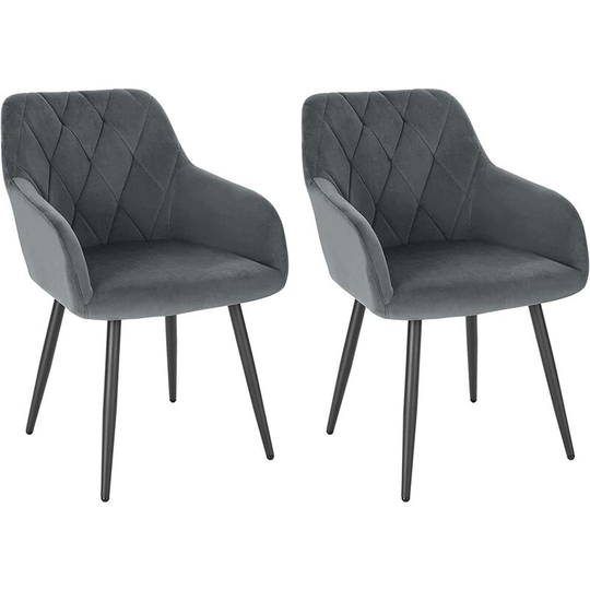 Set of 2pcs Kitchen Dining Chairs Velvet Armchairs with Metal Legs Dark Grey - Dark Grey - Woltu