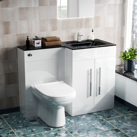 Neshome - Aric rh 1100mm Vanity Basin Unit, wc Unit & Elso Back to Wall Toilet White with Black Basin