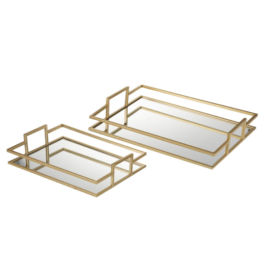 Metal / Glass Set 2 Trays 40x30x6/35x26x6 Cm