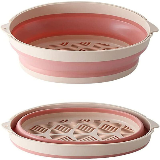 Collapsible Colanders Set, Silicone Kitchen Folding Drainer Basket-Folding Strainers Set Perfect for Draining Pasta, Vegetable and Fruit-Pink