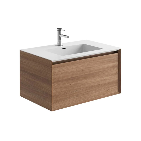 Wright 750mm Wall Hung Vanity Unit With White Resin Basin In Natural Oak