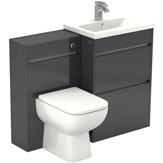 Wholesale Domestic - City Gloss Grey 1100mm 2 Drawer Vanity Unit Toilet Suite - Grey Gloss