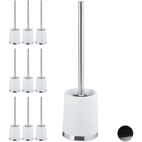 Relaxdays - Set of 10 wc Accessory Sets, Toilet Brush with Round Holder, Exchangeable Brush Head, 37 cm, White