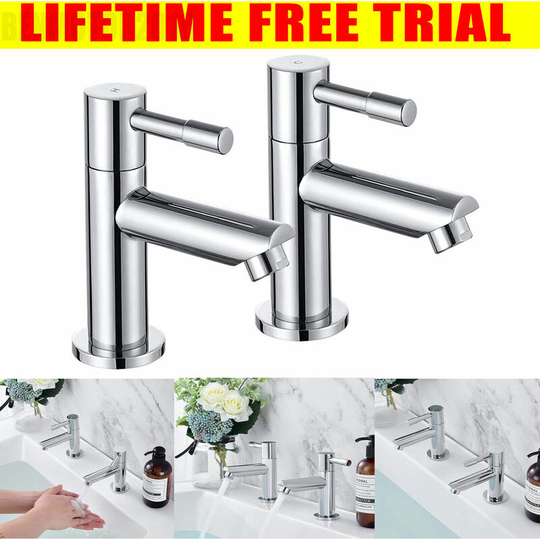 Bathroom Taps Set, 1/2 Round Twin Hot and Cold Basin Pillar Taps for Washroom Chrome