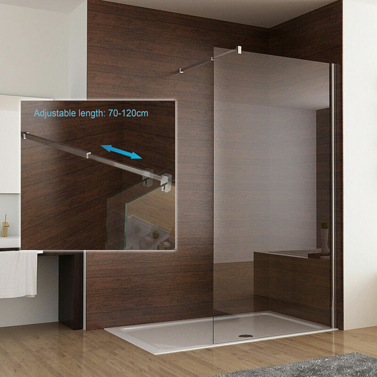 Cd 900 mm Wet Room Screen Walk in Shower Door Panel Shower Enclosure 8mm Easy Clean Nano Glass with Adjustable Support Bar 1950 mm Height - Miqu