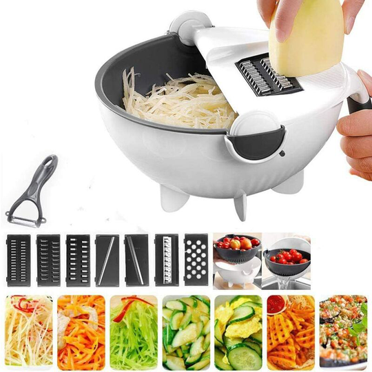 Magic Rotating Vegetable Cutter with Drip Basket, Manual Vegetable Cutter, Drip Basket, Grater, Grater, Rotating Vegetable Cutter, Drain Bowl,