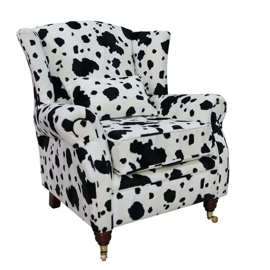Wing Chair Fireside High Back Armchair Black Cow