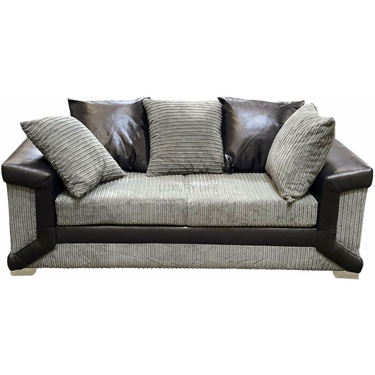 Dino Fabric Cord 3 Seater Sofa In Grey/Black - Black/Grey
