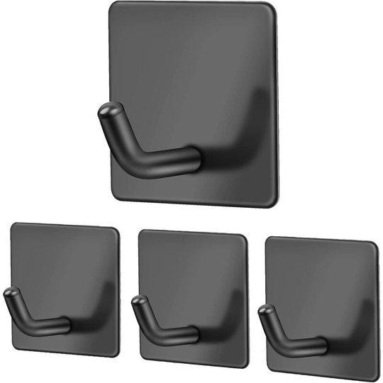 Self Adhesive Wall Hooks 4 Pieces Black Stainless Steel Adhesive Hooks Anti-rust and Waterproof Bathroom Storage Towel Holder No Trace Family and