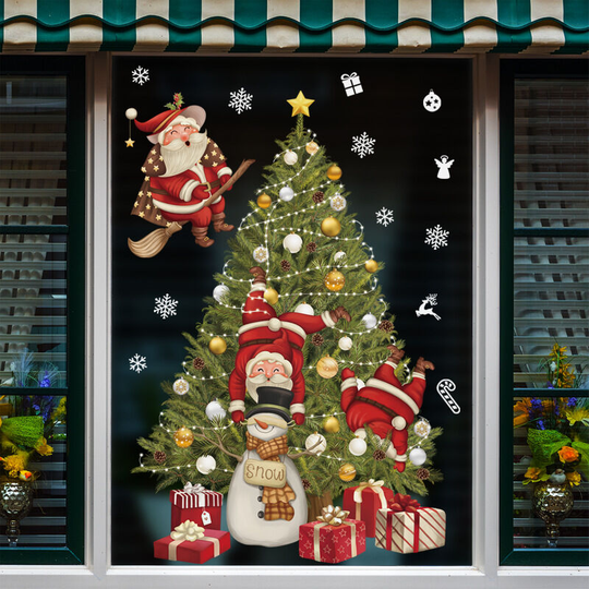 2 Christmas gifts Santa Claus New Year stickers Window decor stickers Elk snowflake glass wall stickers