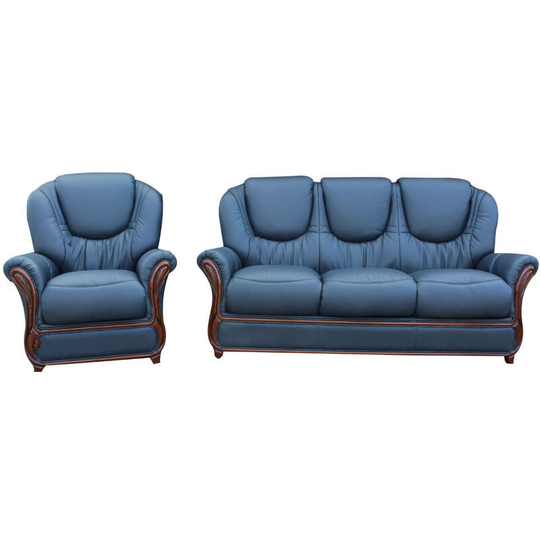 Juliet 3 Seater + Armchair Genuine Italian Navy Blue Leather Sofa Suite Offer