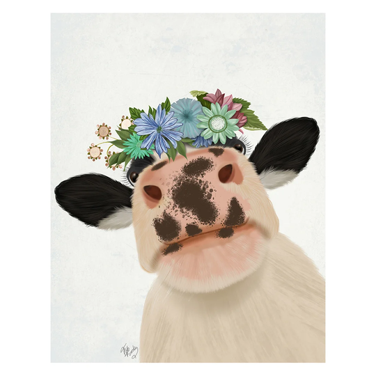 Cow with Flower Crown 2 - Unframed Graphic Art Print on Paper