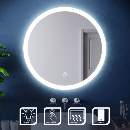 Bathroom Mirror Round Illuminated led Mirror 700x700mm Acrylic Bathroom Mirror with Touch Sensor and Demister - Elegant