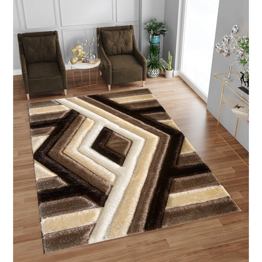 Feya Power Loomed Polyester Brown/Beige Rug