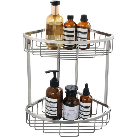 Bathroom Shelf Corner Basket SUS304 Stainless Steel Shower Shelf, 2 Tier Polished Shower Storage, EG7162