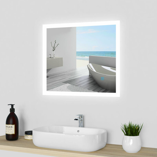 Wall Mounted Illuminated led Bathroom Mirror with Lights Sensor Touch with Demister Pad - 600 x 500mm