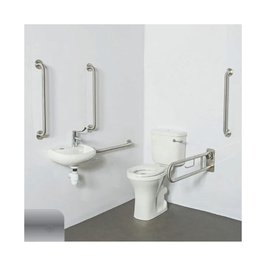 Nyma pro Close Coupled Lockable Lid Doc m Pack White - 5 x Satin Grab Rails - Nymas