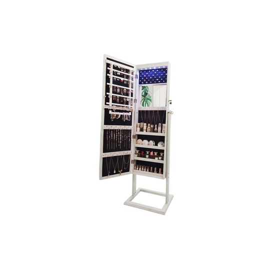 Famiholld - Archaize pvc Wood Grain Coating Upright Square Jewelry Storage Dressing Mirror Cabinet with led Light White