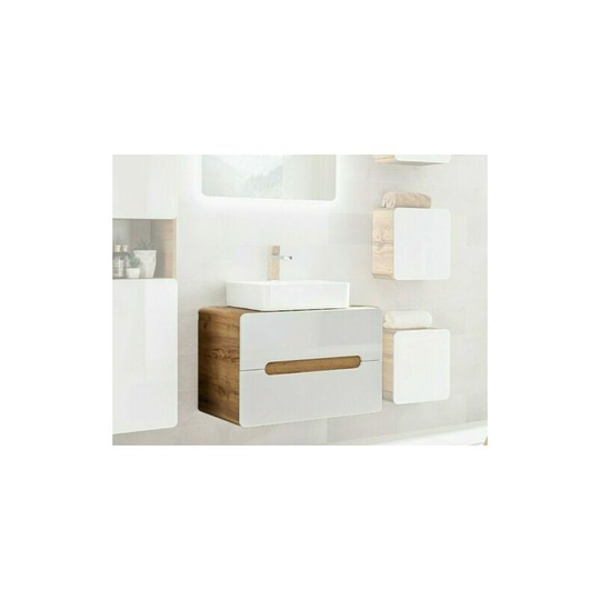 White Gloss Oak Bathroom 800 Vanity Unit Sink Wall Hung Cabinet Counter Top Arub - if