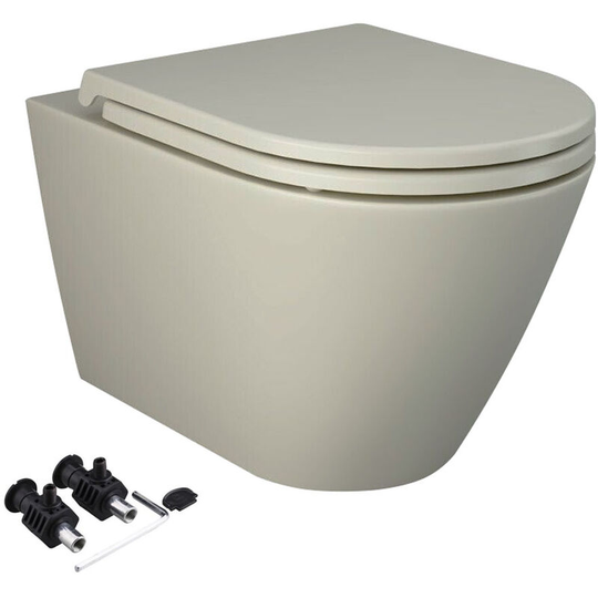 Rak Ceramics - rak Feeling Matt Greige Rimless Wall Hung Toilet wc Pan & Soft Close Seat