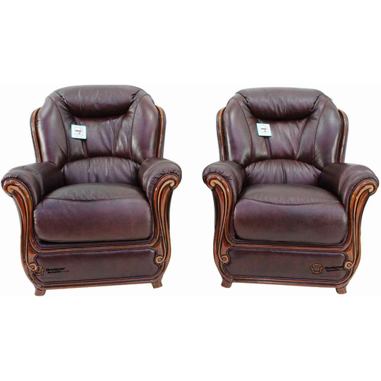 2 x Bari Armchairs Sofa Genuine Italian Burgandy Leather Offer