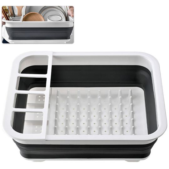 Dish Drainer Collapsible Dish Rack Drain Tray Colander with Drainboard for Bowl Dish Fork Spoon,model:Grey