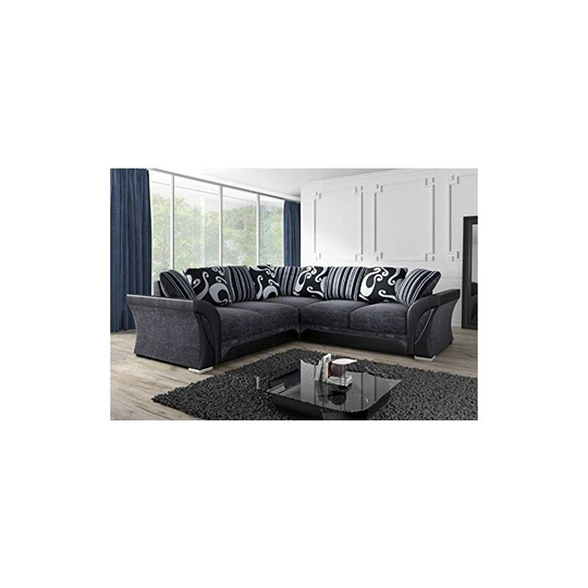 Shannon 2C2 Chenille Fabric Corner Sofa - Black & Grey