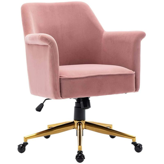 Rene Velvet Swivel Desk Study Home Office Computer Chair Livingroom Bedroom Armchair Rose - Pink - More4homes
