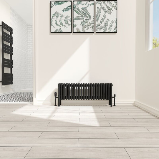 NRG - Traditional 4 Column Radiator Cast Iron Style Heating Rads Horizontal Black 300x1010mm