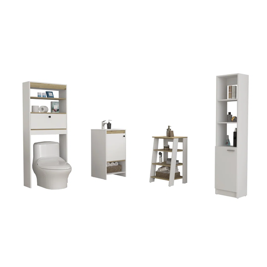 Set Malaga, Z 44 Low Organizer + Floor Standing Bathroom Cabinet With Sink + Bathroom Shelf Over Toilet + Bathroom Column